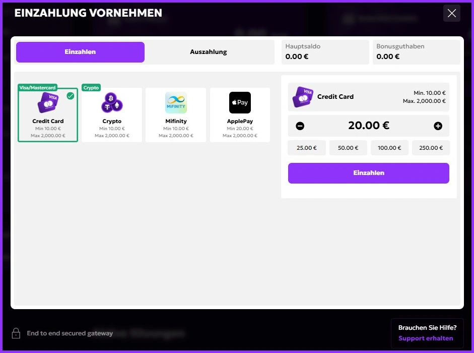 Einzahlungsoptionen bei Weezybet Casino